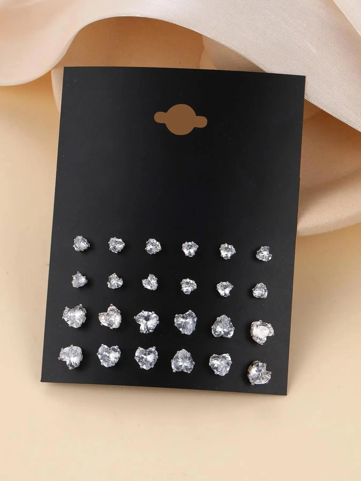12 Pairs Women's Elegant Heart Design Stud Earrings, Rhinestone Decor Stud Earrings, Fashion Accessories for Women & Girls, Heart Shaped Earrings