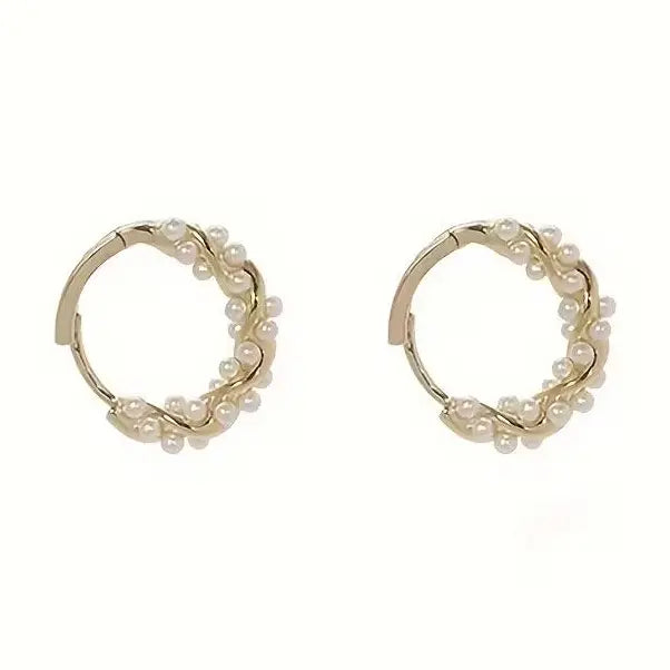 Women's Gold-Plated Alloy Stud Earrings - Lightweight Minimalist Fashionable Jewelry Accessories with Pearl-Like Bling Accents, Dainty Costume Jewelry for Everyday Elegance