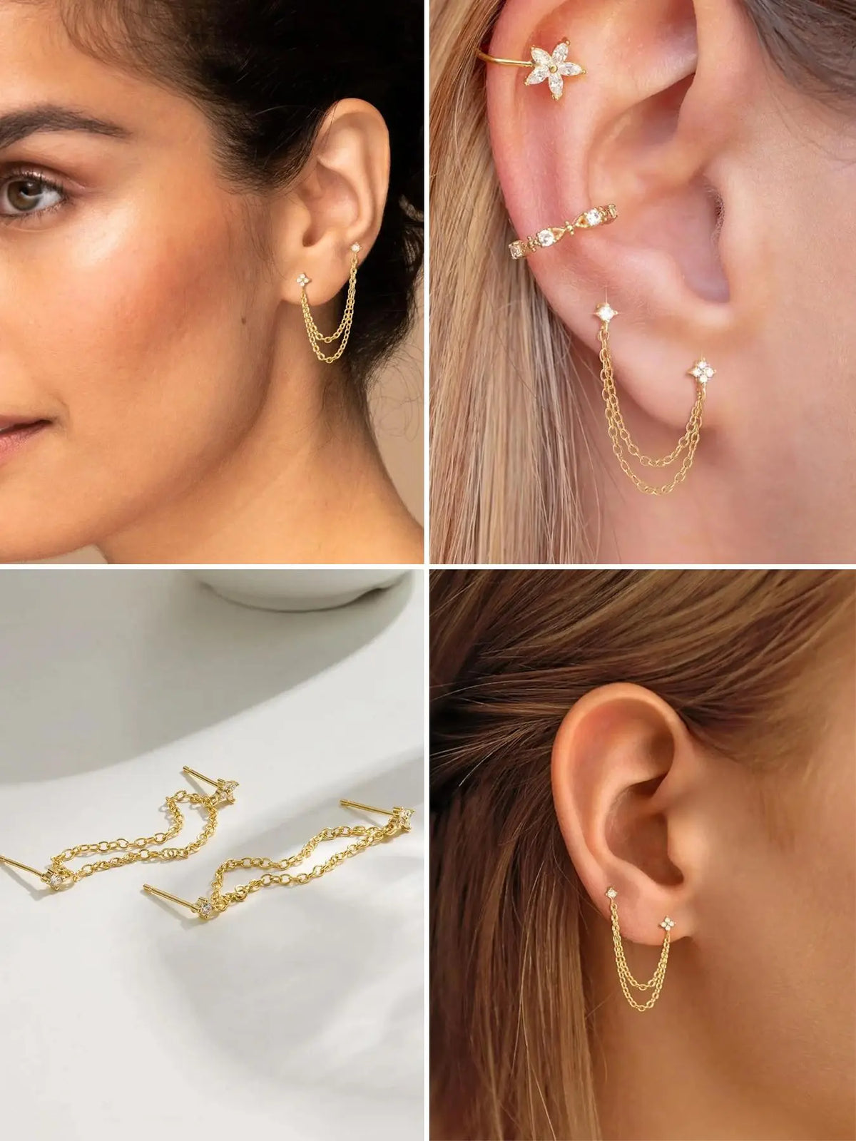 4 Pairs Huggie earrings for women High Quality Earrings Jewelry Dainty Gold Earrings Tassel Chain Drop Dangle Small Hoop Earrings Stud earrings for Women Teen Cubic Zirconia Sparkling Earrings Clip Womens earrings