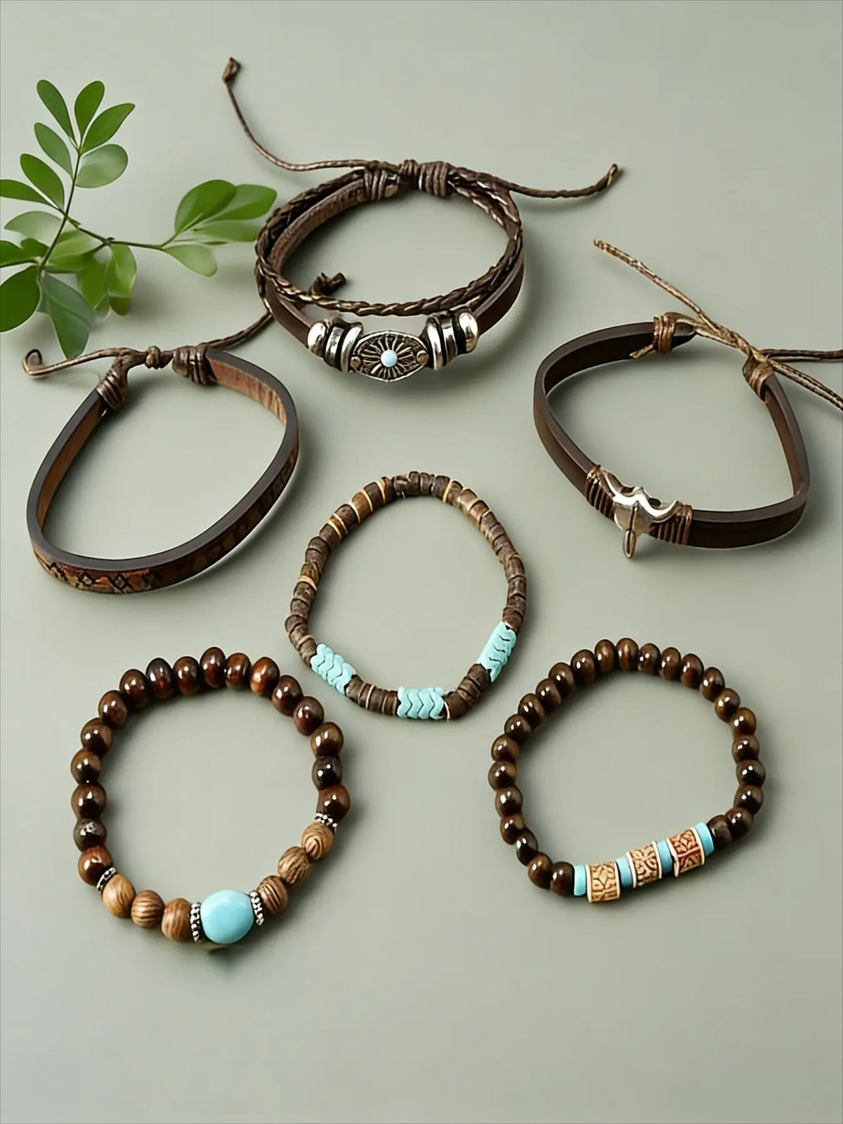 6-Piece Brown Classic Bull's Head and Sunflower Bracelet Bundle Set, Adjustable and Bracelets, Perfect for Parties, Western-Themed Events and Music Festivals, Ideal Gift for Friends