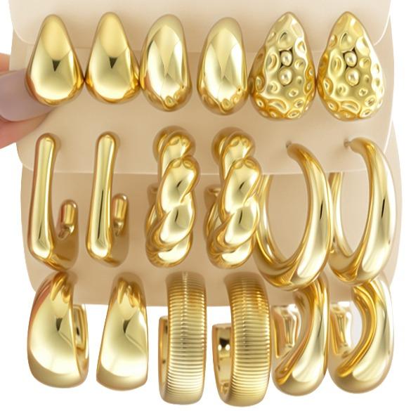 17KM Women's Hypoallergenic Non-Tarnish Chunky Chain Twisted Hoop Earrings Multipack, Fashion Dangle Jewelry, Ideal Gifts for Girlfriend