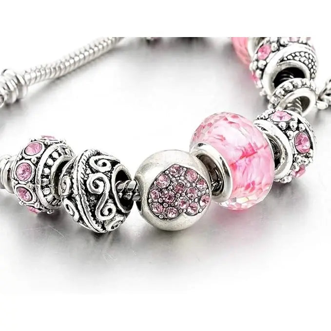 ARPURRAINA Women's Pink Stainless Steel Heart Design Bracelet Set, Exquisite Fashionable Jewelry with Delicate Beads, Dazzling Pendant, Adjustable Serpentine Chain, Bracelet Stacks for Valentine’s Day Gifts for Women