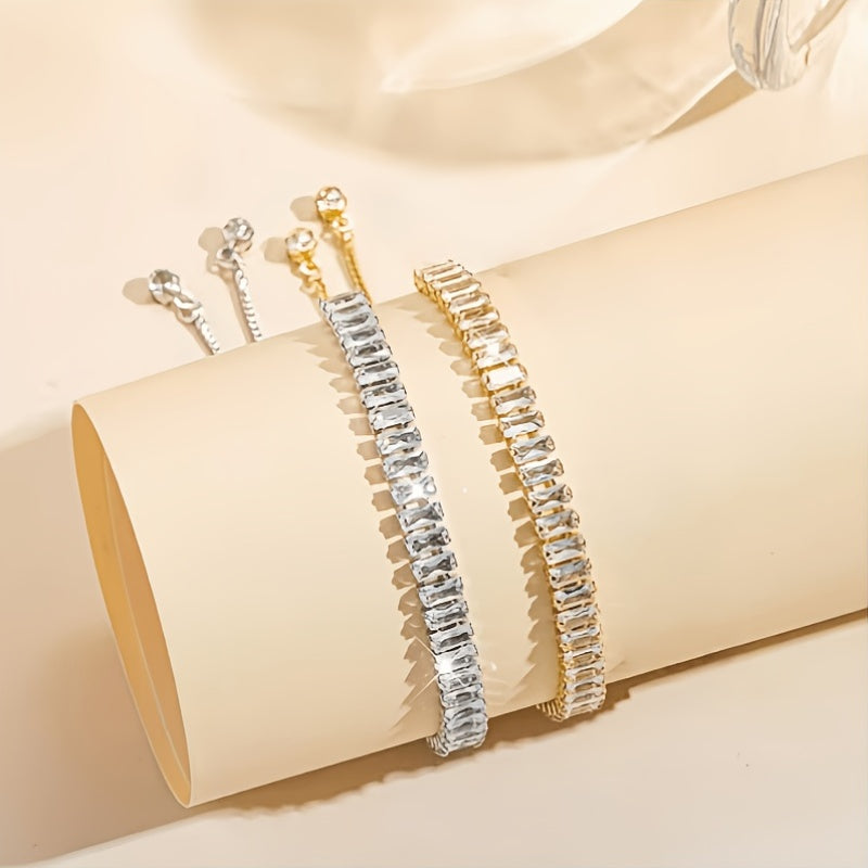 A Stylish And Minimalist Women'S Spring And Summer Tennis Bracelet Featuring a Pull-Out Design, Adorned with Sparkling Inlaid Cubic Zirconia. This Elegant Accessory Is Perfect for Everyday Wear, Valentine'S Day, Weddings, Christmas