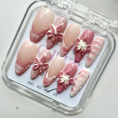 10Pcs Handmade Press On Nails Reusable Medium Handmade Acrylic Press Nails New Summer Collection, Cute Elegant Luxury Cat Eye Design, Ocean Inspired, High Quality Soft Sophisticated Look for Women Nail Art