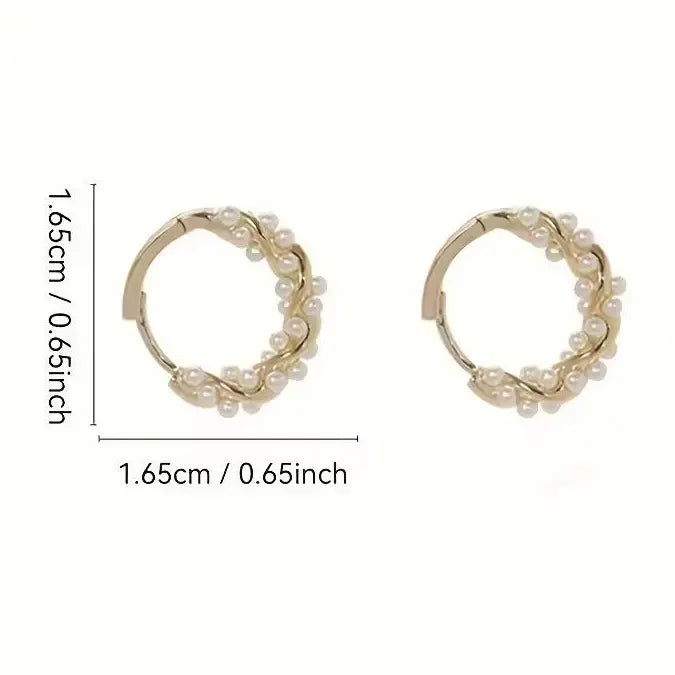 Women's Gold-Plated Alloy Stud Earrings - Lightweight Minimalist Fashionable Jewelry Accessories with Pearl-Like Bling Accents, Dainty Costume Jewelry for Everyday Elegance