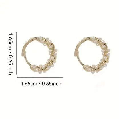 Women's Gold-Plated Alloy Stud Earrings - Lightweight Minimalist Fashionable Jewelry Accessories with Pearl-Like Bling Accents, Dainty Costume Jewelry for Everyday Elegance