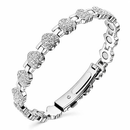 Women's Rose Gold-Tone Heart Link Bracelet with Crystal Accents, Secure Clasp, Elegant Everyday Jewelry Gift for Women