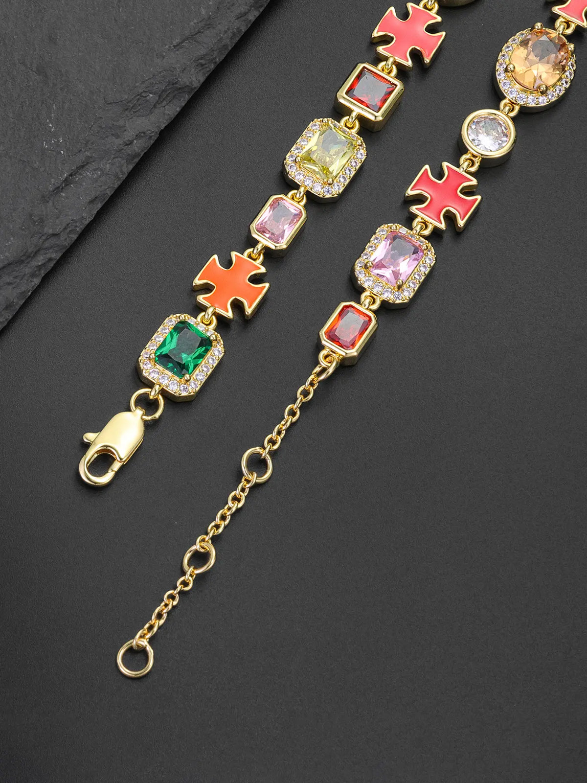 ICED CHICS Cross-Drip Oil Colored Cubic Zirconia Copper Chain Bracelet, Geometric Cube Design Hip-hop Style Bracelet, Birthday Gift for Party and Special Occasions, Adds Elegance and Sophistication, Unisex Design, Bracelet Jewelry, Fashion Bracelet