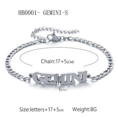 Women's 3:1 Fergal Constellation Bracelets for Women - Hypoallergenic Tarnish Proof Stainless Steel, Waterproof, English Letter Accents, Golden & Silvery Metal Chain Link, Zodiac Signs Female All Seasons Daily Wear Costume Jewelry