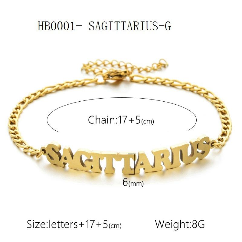 Women's 3:1 Fergal Constellation Bracelets for Women - Hypoallergenic Tarnish Proof Stainless Steel, Waterproof, English Letter Accents, Golden & Silvery Metal Chain Link, Zodiac Signs Female All Seasons Daily Wear Costume Jewelry