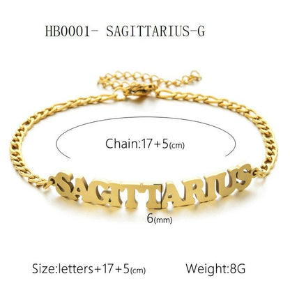 Women's 3:1 Fergal Constellation Bracelets for Women - Hypoallergenic Tarnish Proof Stainless Steel, Waterproof, English Letter Accents, Golden & Silvery Metal Chain Link, Zodiac Signs Female All Seasons Daily Wear Costume Jewelry