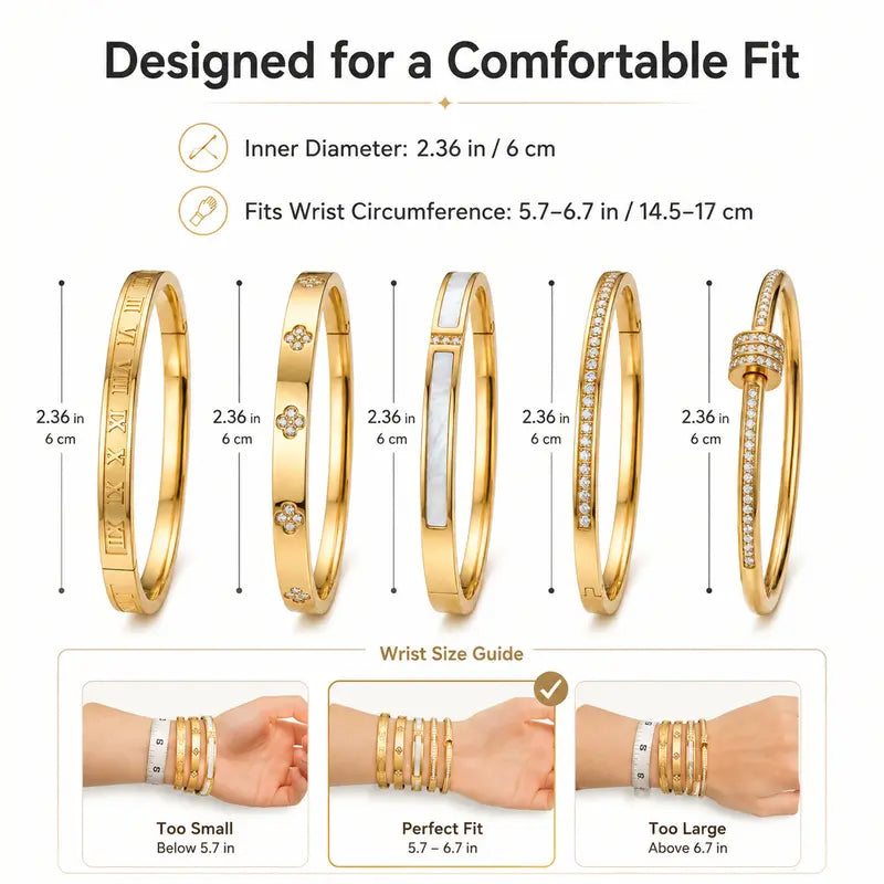 5PCS Waterproof Titanium Steel Bracelet Set for Women, Rhinestone Stackable Bracelets, Fashion Jewelry, Minimalist Elegant Wrist Bracelets for Everyday Wear