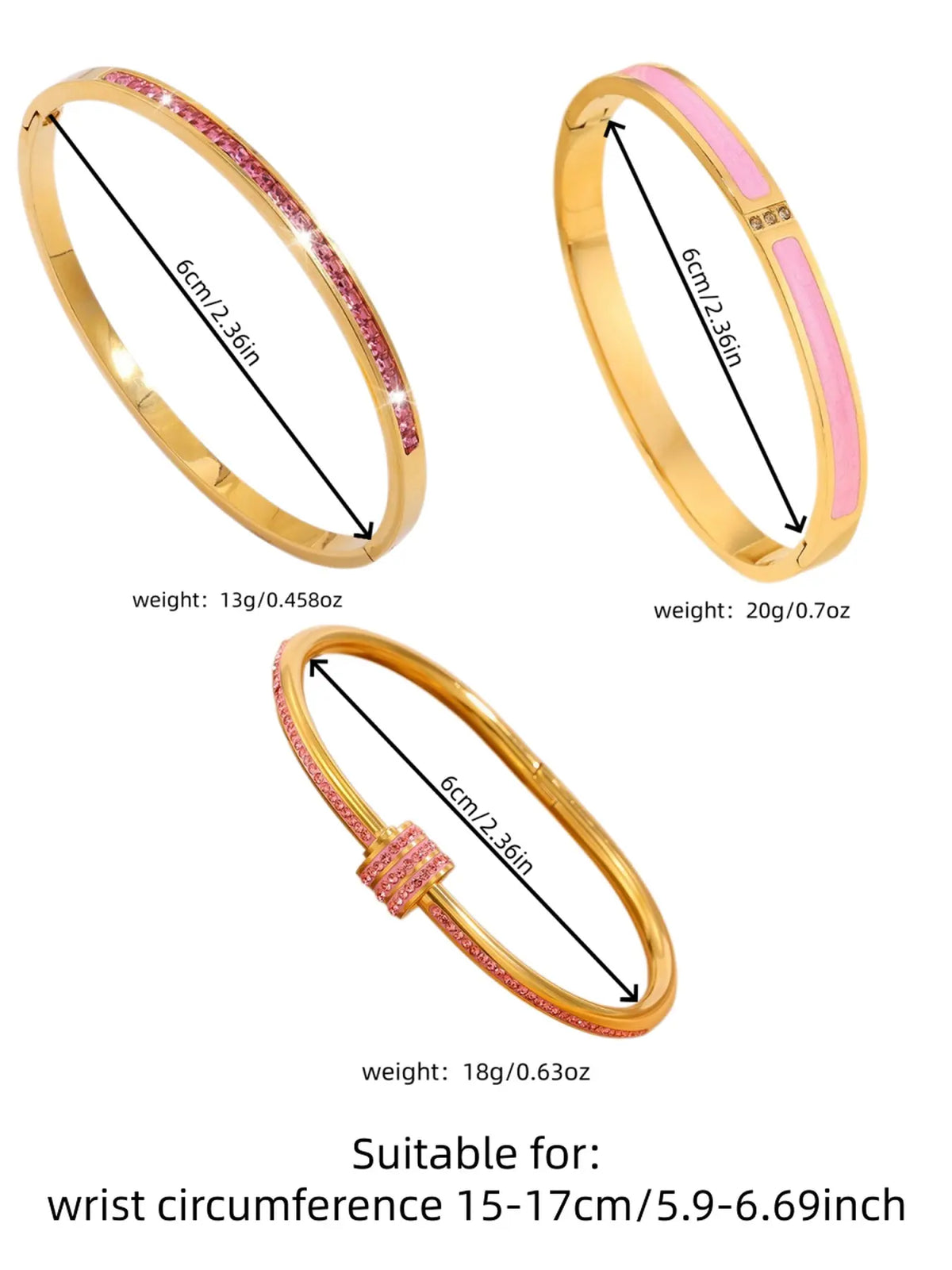 5Pcs Pink Enamel Gold Bangle Bracelet Set Stacking Bangle Bracelet Sparkly Rhinestone Heart Stackable Bracelets Fashion Women Jewelry For Party Daily Wear Gift For Her