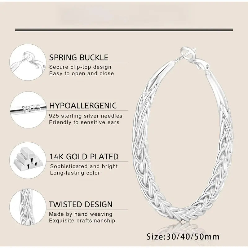 Women's 925 Sterling Silver Hypoallergenic Chunky Hoop Earrings - Lightweight Hoop Jewelry, 30/40/50MM Nickel-Free Metal Posts, Multi-Size Adult Female Fashion Earrings, Gift-Ready Lasting Color Summerwins Jewelry
