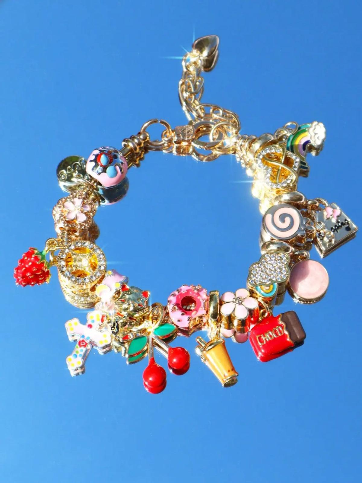 Summer Floral and Butterfly Charm Bracelet, DIY Bear Firebird Shell Charm Bracelet, Beach Vacation Jewelry, Unique Handmade Accessory, Butterflies Bracelet