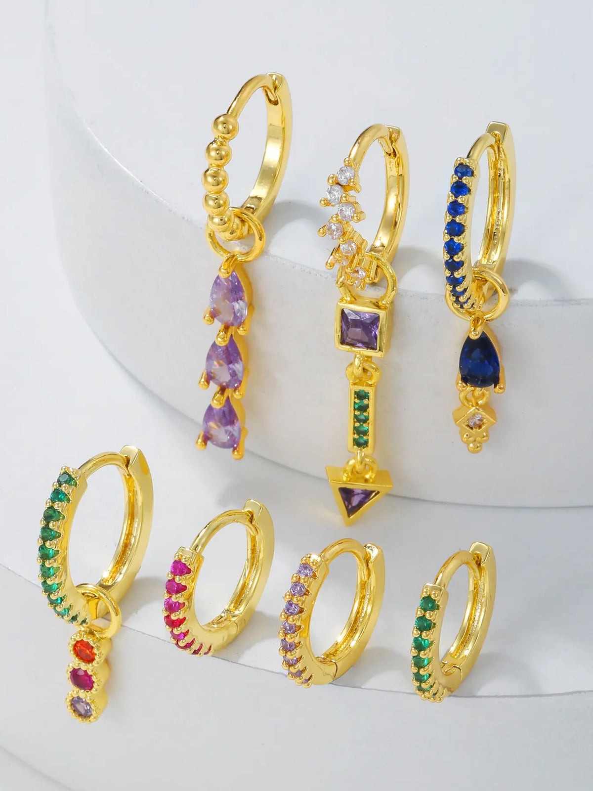 Women's Style Earrings Set, Colorful Zirconia Hoop & Dangle Ear Cuffs, Light Luxury Design, Trendy Jewellery Accessories, Elegant Women Jewelry Accessories, Statement Earrings, Versatile Earrings, Trendy Fashionable Accessories
