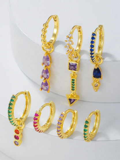 Women's Style Earrings Set, Colorful Zirconia Hoop & Dangle Ear Cuffs, Light Luxury Design, Trendy Jewellery Accessories, Elegant Women Jewelry Accessories, Statement Earrings, Versatile Earrings, Trendy Fashionable Accessories