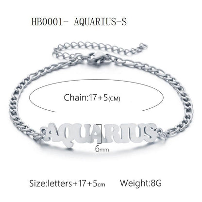 Women's 3:1 Fergal Constellation Bracelets for Women - Hypoallergenic Tarnish Proof Stainless Steel, Waterproof, English Letter Accents, Golden & Silvery Metal Chain Link, Zodiac Signs Female All Seasons Daily Wear Costume Jewelry