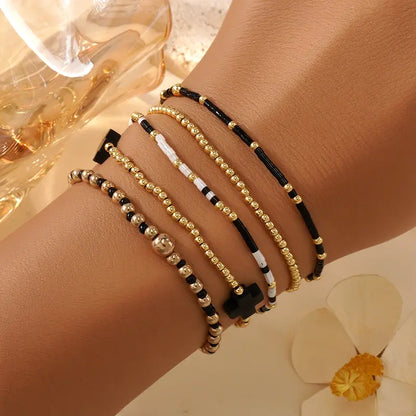 SHINUS BOHO Bracelet Stack for Women, 5-Piece Bohemian Layered Set with Colorful African Vinyl Beads and Gold-Plated Cross Charm, Stretch Beach Jewelry, Jewelry For Women, Teenage Girls Gifts, Beach Wear, Wrist Stack, Fashion