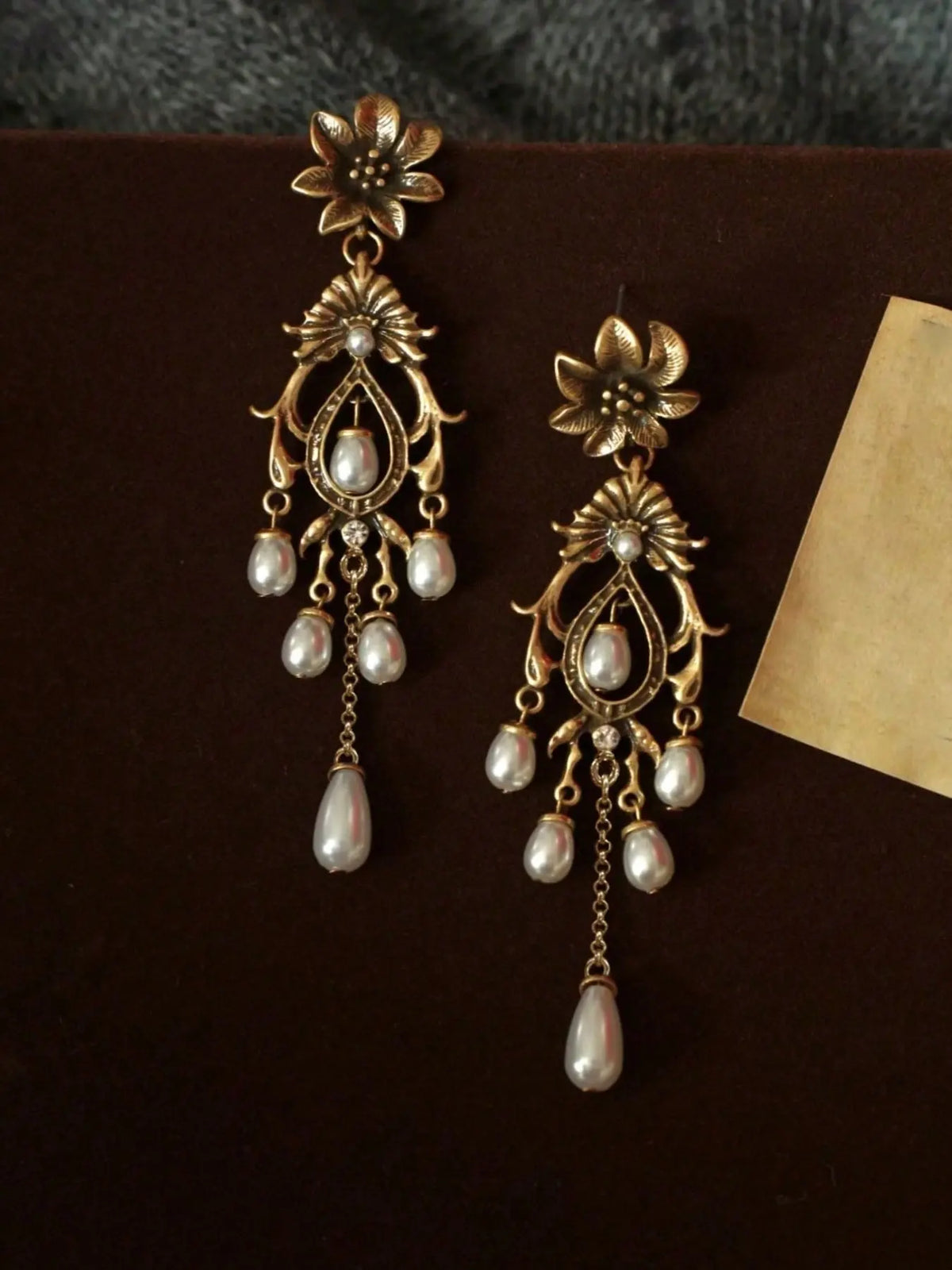 Vintage Palace Style Pearl Embellished Fringe Long Dangly Earrings, Dangle Earring, Elegant Ancient Style Women's Party Vacation Unique Earrings, Pair Earrings Jewelry