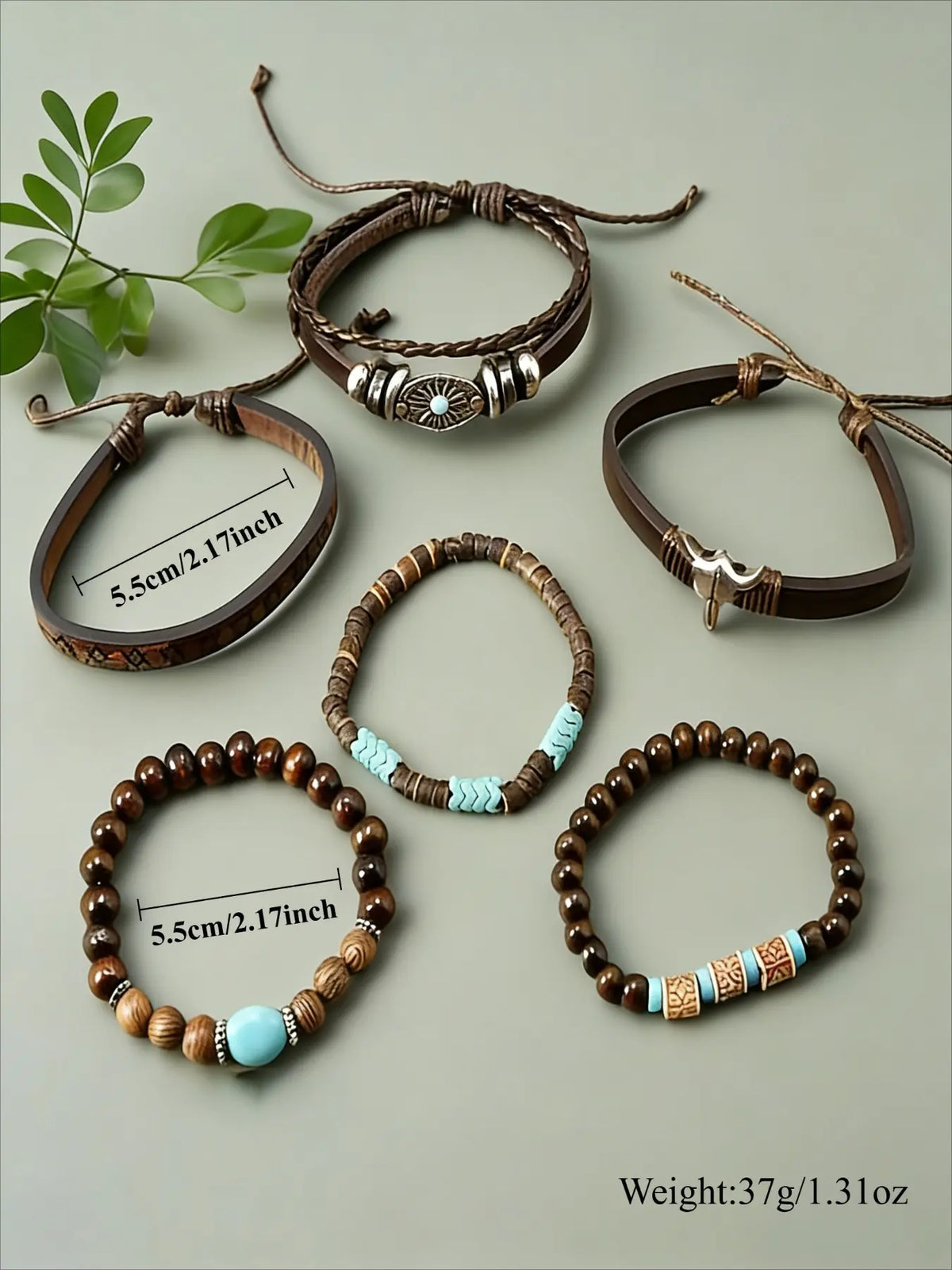 6-Piece Brown Classic Bull's Head and Sunflower Bracelet Bundle Set, Adjustable and Bracelets, Perfect for Parties, Western-Themed Events and Music Festivals, Ideal Gift for Friends