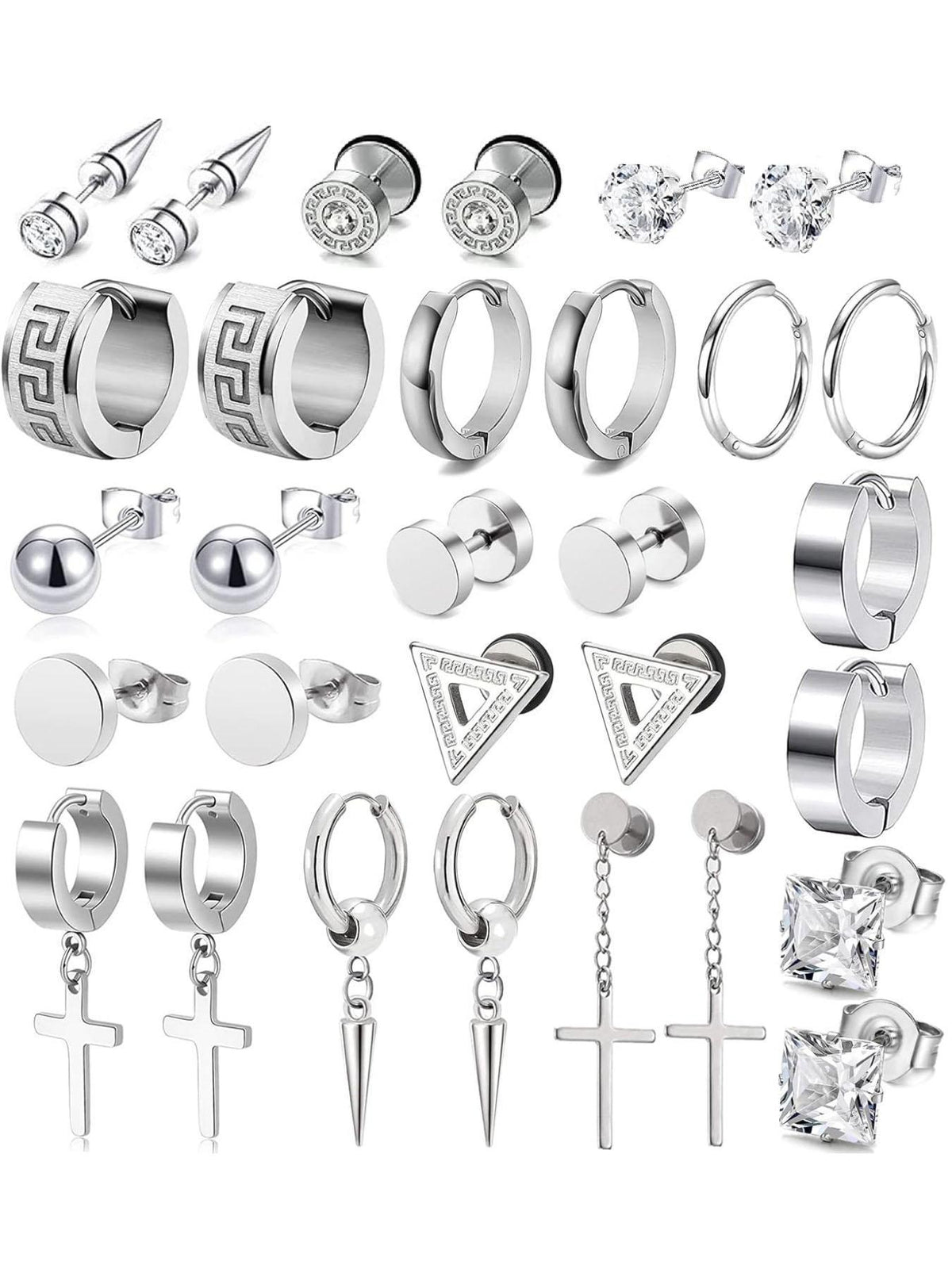 Men's Punk Style Cross & Spiral Design Earrings Set, Fashion Jewelry for Party, Daily Clothing Decor, Trendy All-match & Exquisite Jewelry for Birthday Gift #GLOBAL PICKS