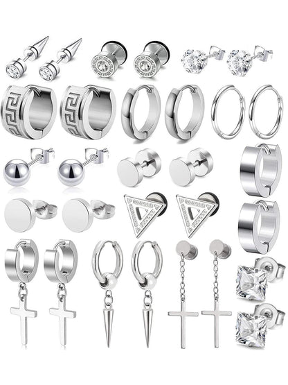 Men's Punk Style Cross & Spiral Design Earrings Set, Fashion Jewelry for Party, Daily Clothing Decor, Trendy All-match & Exquisite Jewelry for Birthday Gift #GLOBAL PICKS