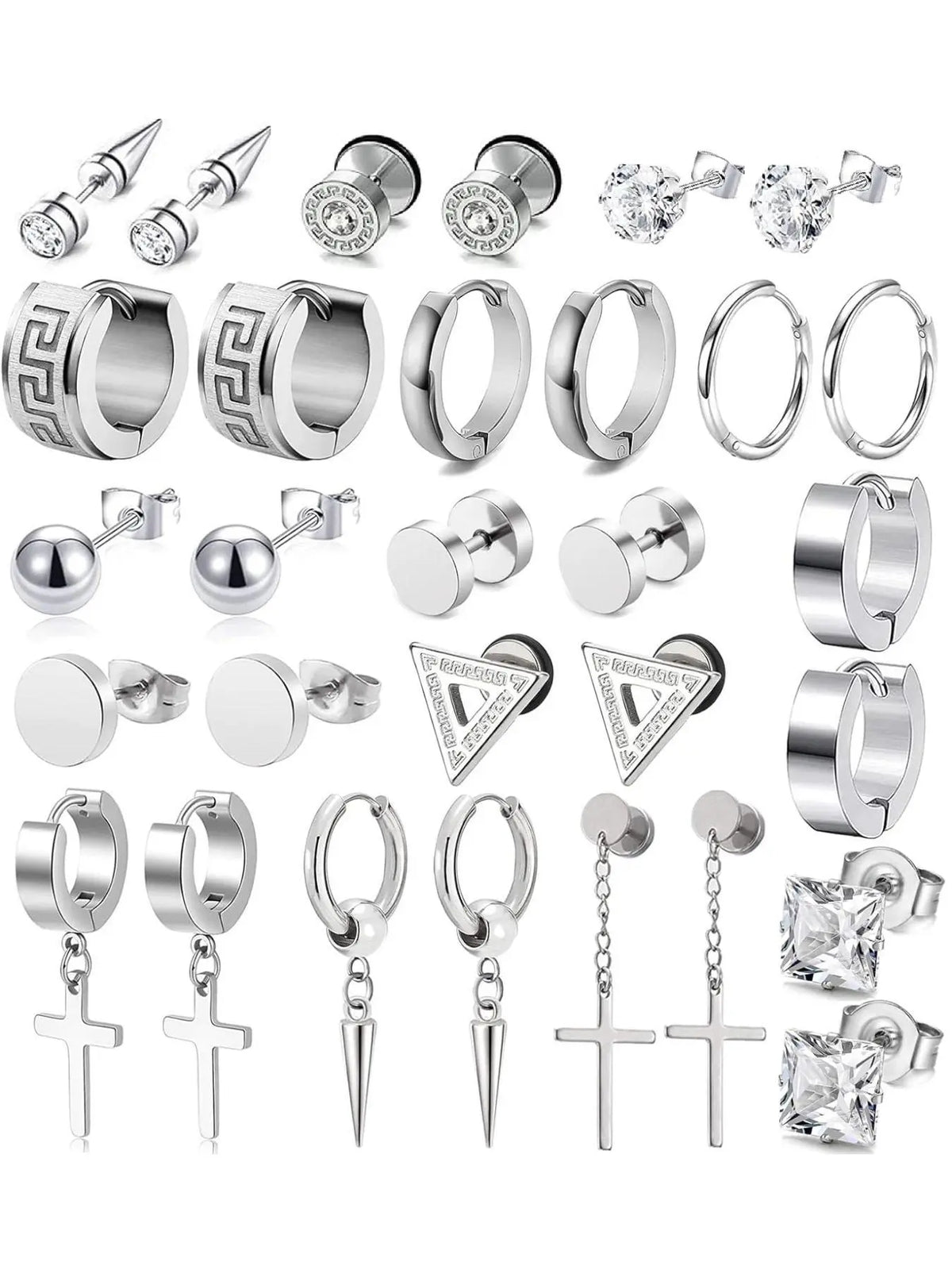 Men's Punk Style Cross & Spiral Design Earrings Set, Fashion Jewelry for Party, Daily Clothing Decor, Trendy All-match & Exquisite Jewelry for Birthday Gift #GLOBAL PICKS
