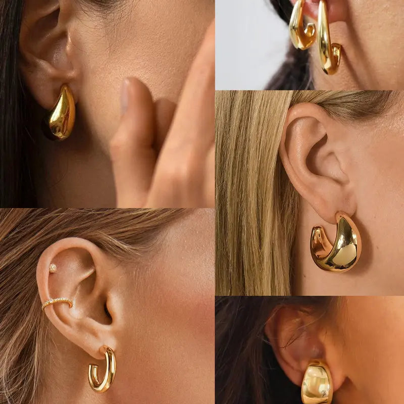 17KM Women's Hypoallergenic Non-Tarnish Chunky Chain Twisted Hoop Earrings Multipack, Fashion Dangle Jewelry, Ideal Gifts for Girlfriend