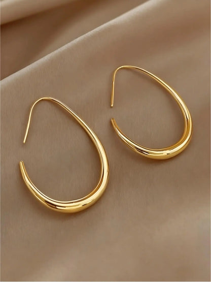 Hypoallergenic Gold Teardrop Hoop Earrings for Women ，Gold Plated Stainless Steel Large Oval Hoops, Tarnish Resistant, Comfortable Lightweight Earrings for Sensitive Ears, Ideal for Daily Wear & Gifting, High Quality Earrings, Stylish Jewelry