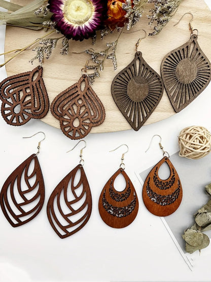 Boho Style Hollow Out Leaf & Water Drop Design Dangle Earrings, Bohemian Earrings, Fashion Jewelry for Party, Daily Clothing Decor, Trendy All-match & Exquisite Jewelry for Birthday Gift, Trendy Fashionable Accessories
