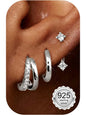 3 Pairs Stud Hoop Earrings for Women Hypoallergenic Earrings Stacks with Cubic Zirconia Huggie Earrings Sets for Multiple Piercings
