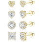 4 Pairs Trendy Sterling Silver CZ Stud Earrings for Women 14K Waterproof Gold Plated Brilliant Celtic Heart Big Stud Earrings Set Cubic Zirconia Earrings Studs for Sensitive Ear, Heart Shaped Earrings, Artificial Zirconia Earrings, Jewelry For Women