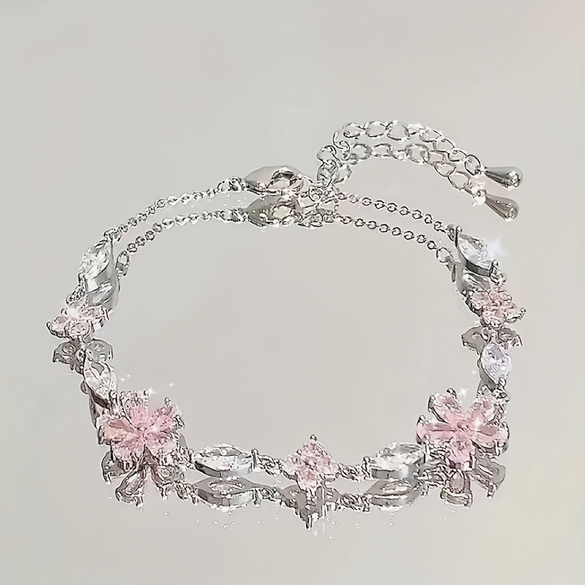 1pc Women's Pink Cherry Blossom Chain Bracelet, Fashionable, Cute, and Exquisite Adjustable Square Petal Cherry Blossom Bracelet, Ideal Holiday Gift