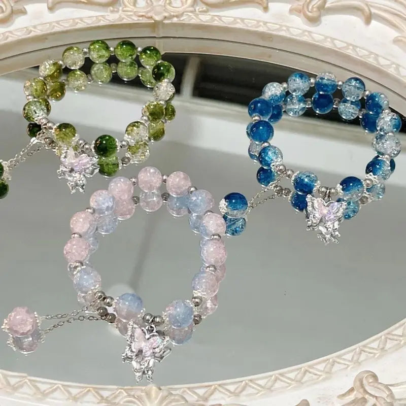 Women's Charm Bracelets Jewelry Accessory - 10pcs/20pcs Mix Packs, Light Blue/Pink Glass Beads, Flower & Butterfly Charms, Cute Bow Accents, Casual Everyday Female Arm Candy Accessories, Summer Gifts