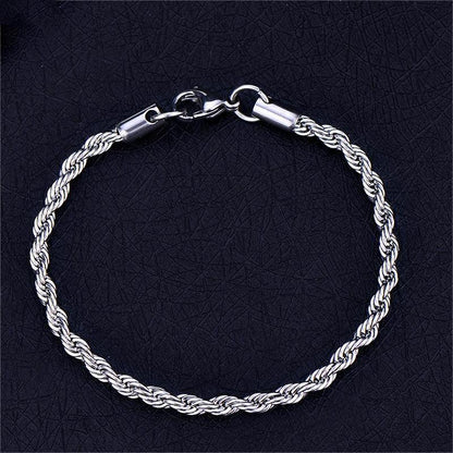 Men's Hip-Hop Twisted Chain Bracelet-3mm Titanium Steel, Street Style Minimalist Jewelry