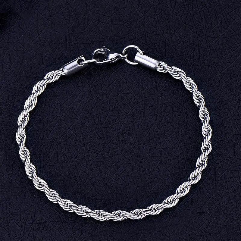 Men's Hip-Hop Twisted Chain Bracelet-3mm Titanium Steel, Street Style Minimalist Jewelry