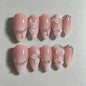 Pink Ombre 3D Flower Rhinestone Chain Press On Nail, Medium Almond Fake Nail, Luxury Bridal Nail For Wedding Romantic Dates