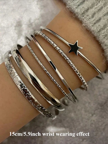 Vintage Star Design Bracelet Set, Stackable Bracelet, Bracelets Stack, Women's Casual Party Jewelry, Simple Style Multi-Layered Accessory, Perfect Gift Idea