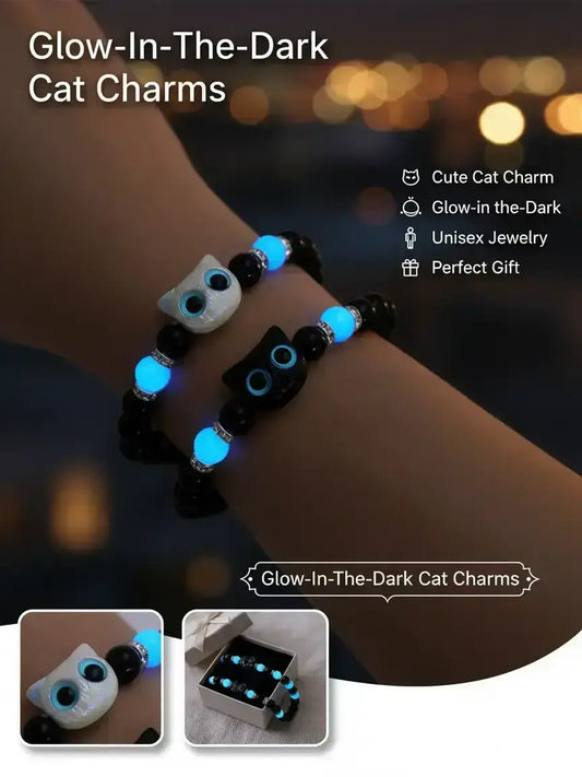Cute Cat Charm Decor Glow in The Dark Design Beaded Bracelets, Fashionable Bracelet Style with Charms, Trendy All-match & Exquisite Jewelry for Women & Men As Jewelry Gifts for Party, Daily Clothing Decor