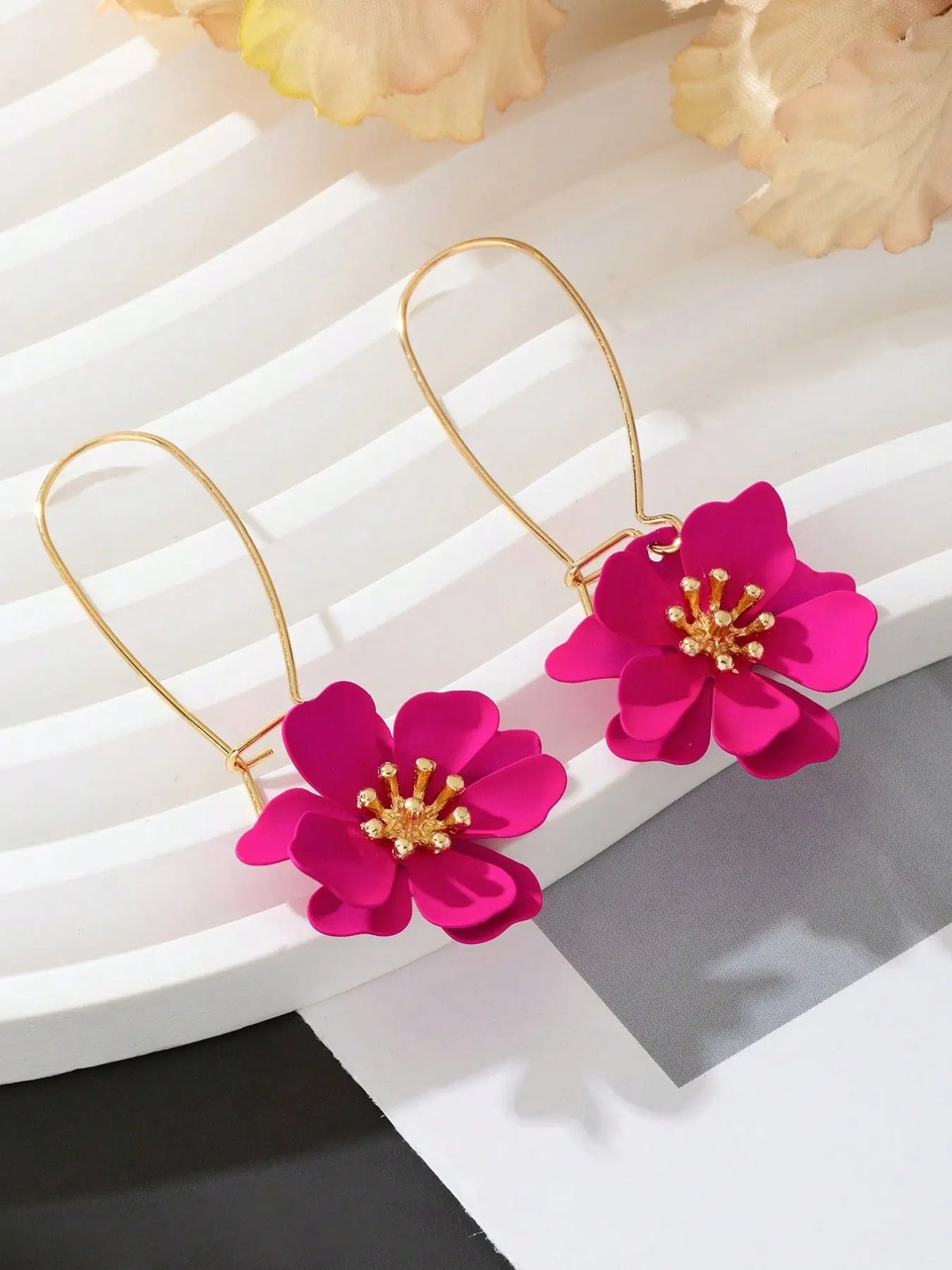 Colorful Floral Drop Earrings for Women, Chic Design in Bright Rose and, Statement Jewelry for Fashion Lovers