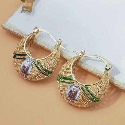 Women's Jewelpop Gold-Plated Floral Hoop Earrings - Enamel Rose, Hollow Design, Vintage Bohemian Costume Jewelry