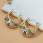 Women's Jewelpop Gold-Plated Floral Hoop Earrings - Enamel Rose, Hollow Design, Vintage Bohemian Costume Jewelry