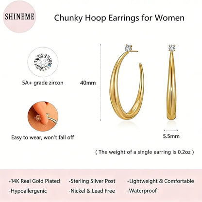 Women's 14K Gold Plated Chunky Hoop Earrings - Native Bold Statement Minimalist, Lightweight Gold Jewelry, Hypoallergenic Fit, Adults' Versatile Daily Accessory to Reach Accessory Goals