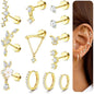Trendy 12 pairs Hypoallergenic Cartilage Earrings for Women,Flat Back Earring Stacks,Stainless Surgical Steel,Sensitive Ears,Flatback Stud,Hoop,Earring Set,Tragus Conch Daith Helix Piercing Jewelry