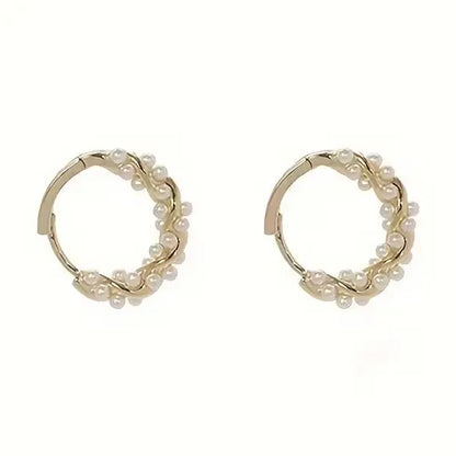 Women's Gold-Plated Alloy Stud Earrings - Lightweight Minimalist Fashionable Jewelry Accessories with Pearl-Like Bling Accents, Dainty Costume Jewelry for Everyday Elegance
