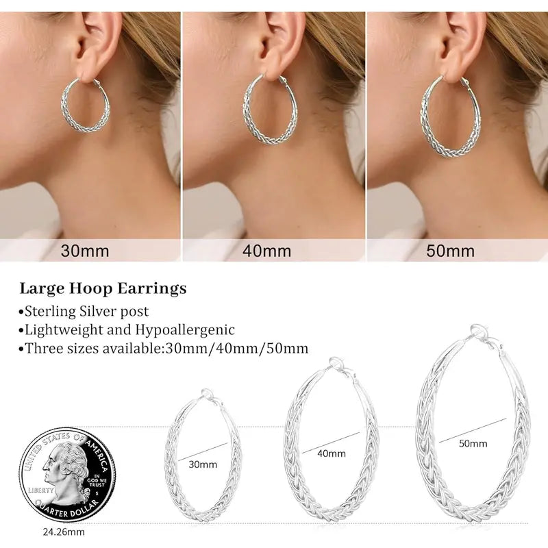 Women's 925 Sterling Silver Hypoallergenic Chunky Hoop Earrings - Lightweight Hoop Jewelry, 30/40/50MM Nickel-Free Metal Posts, Multi-Size Adult Female Fashion Earrings, Gift-Ready Lasting Color Summerwins Jewelry