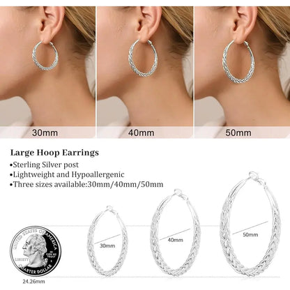 Women's 925 Sterling Silver Hypoallergenic Chunky Hoop Earrings - Lightweight Hoop Jewelry, 30/40/50MM Nickel-Free Metal Posts, Multi-Size Adult Female Fashion Earrings, Gift-Ready Lasting Color Summerwins Jewelry