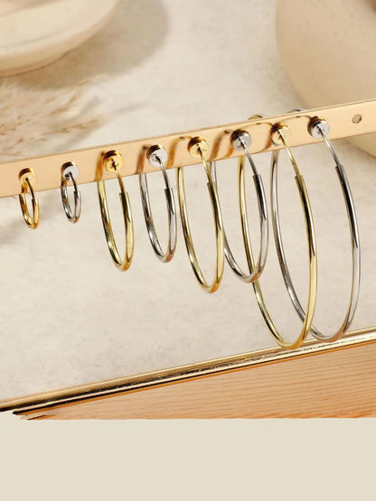 8 Pairs Clip-on Hoop Earrings, Casual Earrings Set, Stainless Steel Clip-on Earrings for Women, Fake Hoops for Non-pierced Ears, Spring Design Trendy Jewelry, Fashionable Jewelry Accessories, Non Piercing Earrings