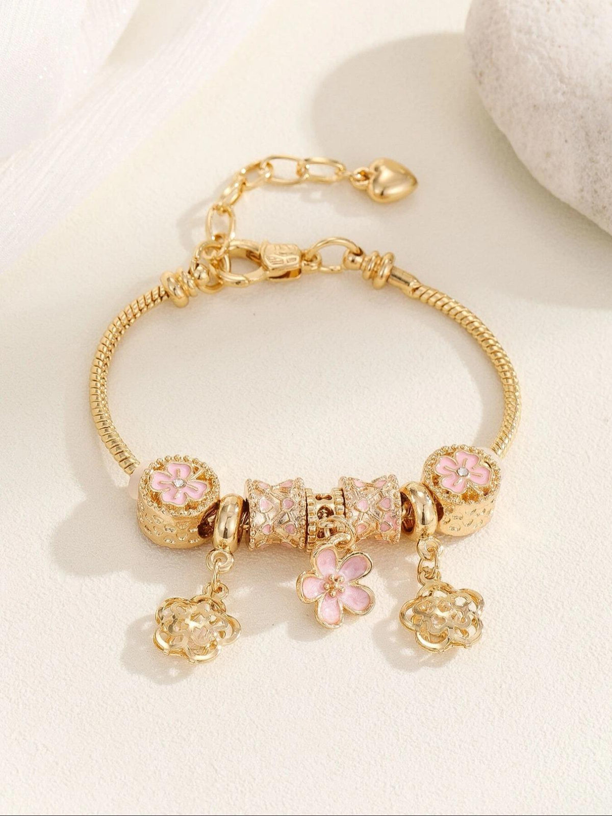 Mother's Day Gift Women's Cute Flower & Rhinestone Fish Tail & Heart Design Bracelet, Fashionable Bracelet, Rhinestone Decorated Bangle Bracelet, Fashion Jewelry for Party, Daily Decor, Trendy All-match & Exquisite Jewelry for Birthday Gift